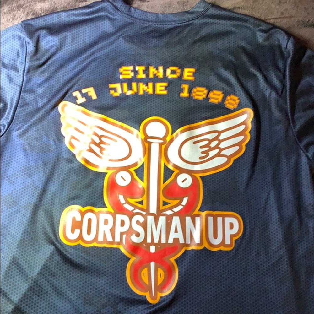 Sport-tek navy camp dri fit corpsman up shirt M